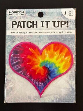 Tie Dye Heart Patch – Patch It Up Iron-On Appliqué Rainbow Retro Y2K Heart New